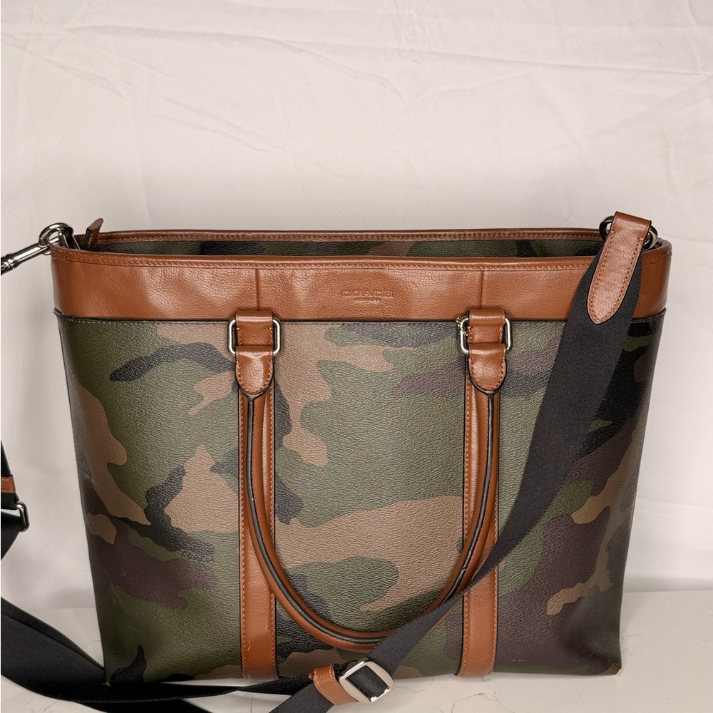 Coach Camouflage and Brown Leather Messenger Bag